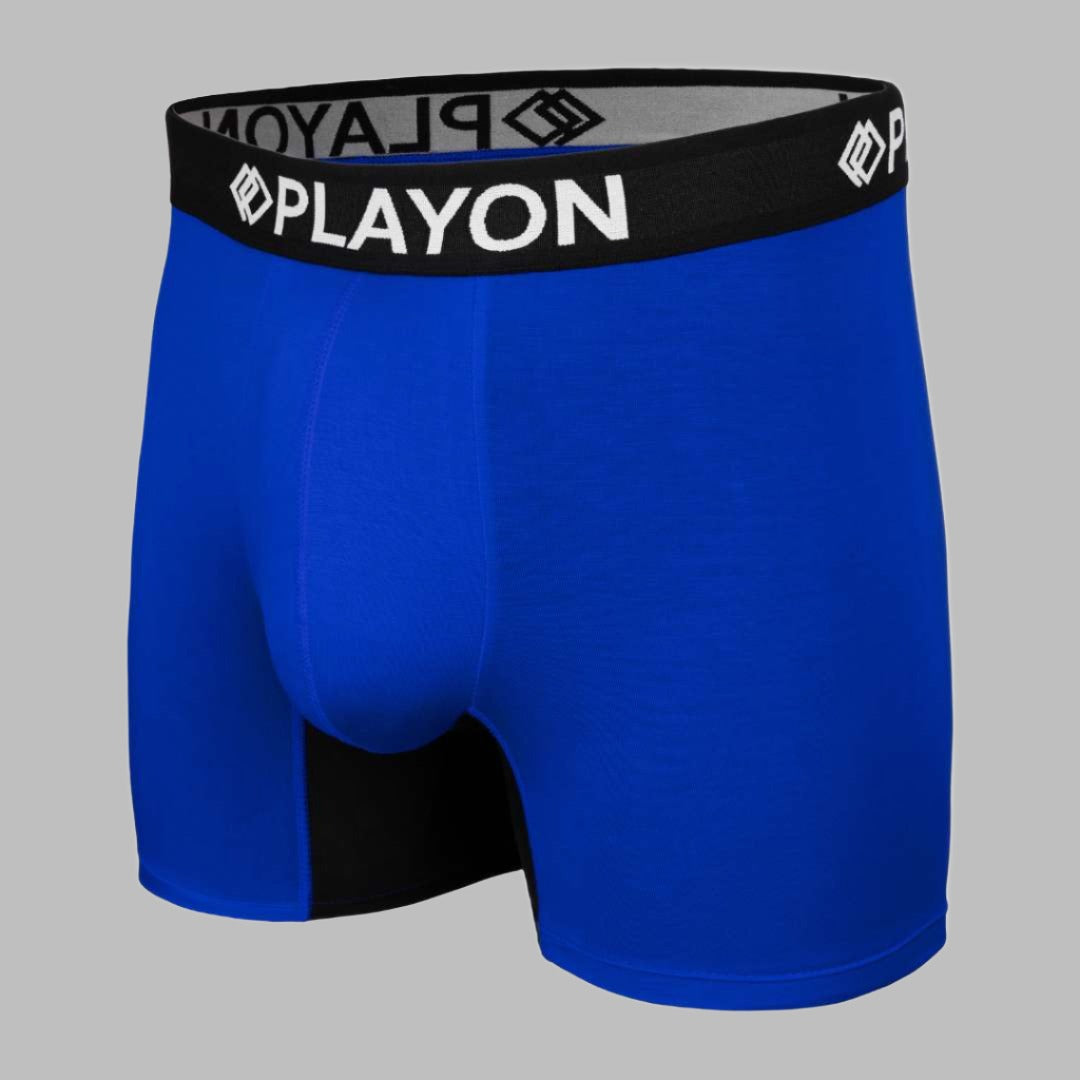 Bamboo Boxers - the best in the UK. Starlight Blue Soft snug comfortable Bamboo Boxers contoured pouch no chafe no ride up no irritation friction free panels chafe stopper panels hypo-allergenic sustainable bamboo
